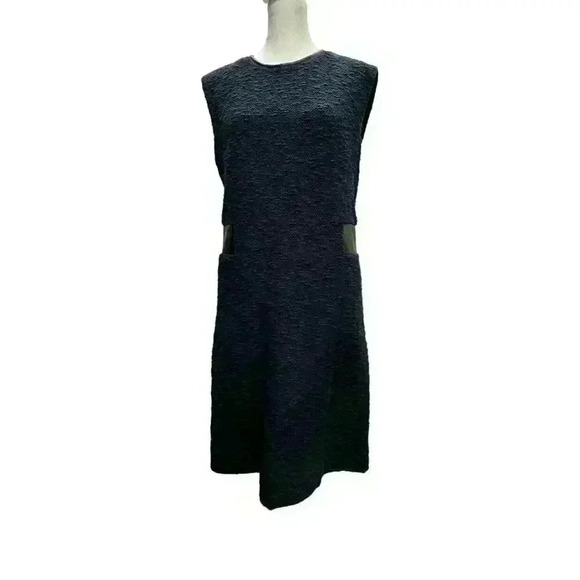 Rebecca Taylor - Navy Dress W/ BlackLeather Panels Round Neck Zip Back Sz 8 - Picture 1 of 13